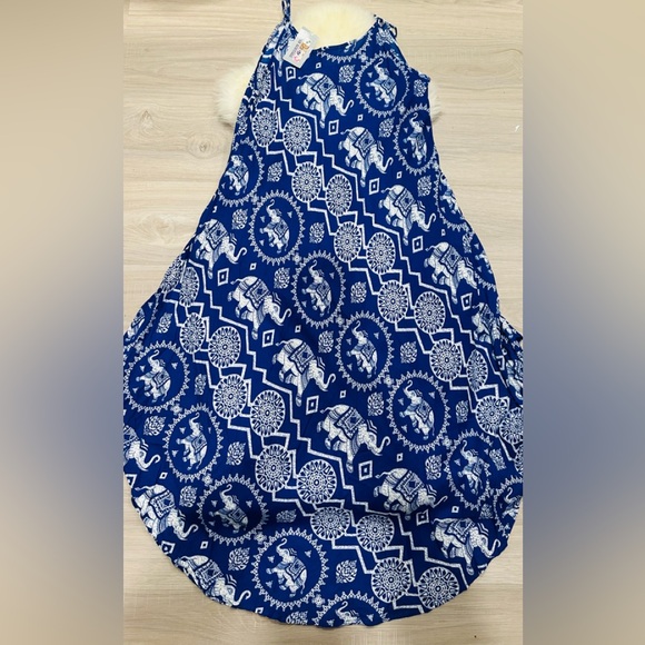 Blue and White Elephant Print Dress. BL/RD12 - Picture 4 of 4